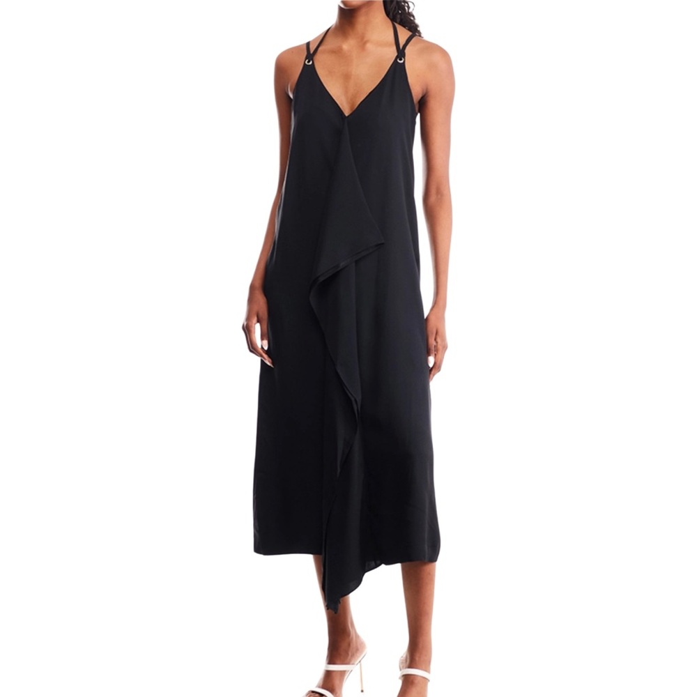 NWT Massimo Dutti Asymmetrical Gown V-neck Sleeveless Design - 4 - Black